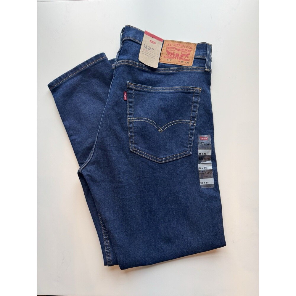 Levi's 512 36x30 Slim Taper Stretch Blue Dark Wash Denim Jeans